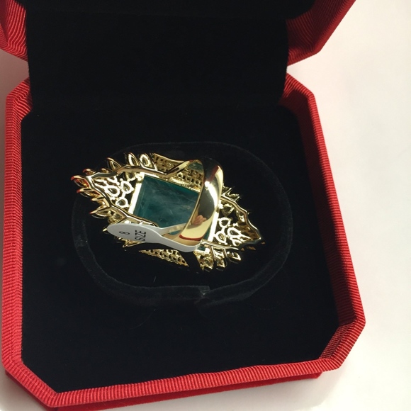 Luxury Oversized Simulated Colombian Emerald Ring Sz 7 - Picture 7 of 16